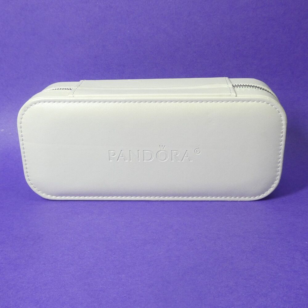 Pandora Zippered Travel Jewelry Box Case White Faux Leather